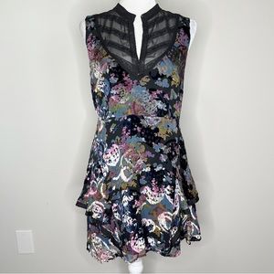 Floral Sleeveless Dress with Black Accents